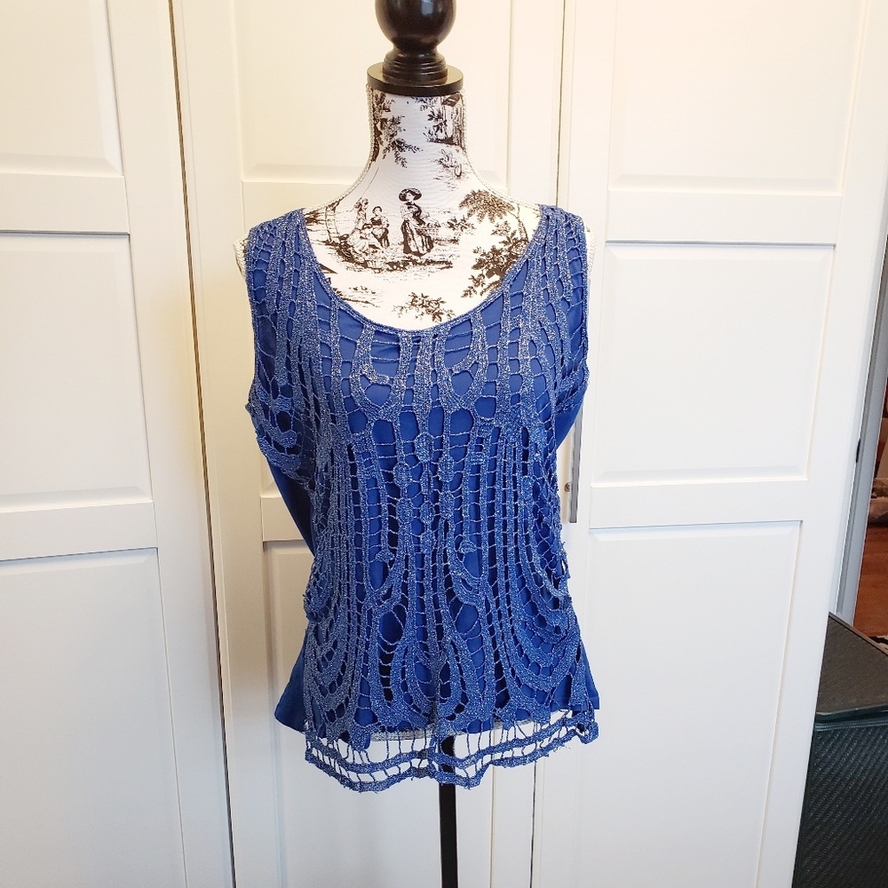 Blue and Silver Sleeveless Tank Top